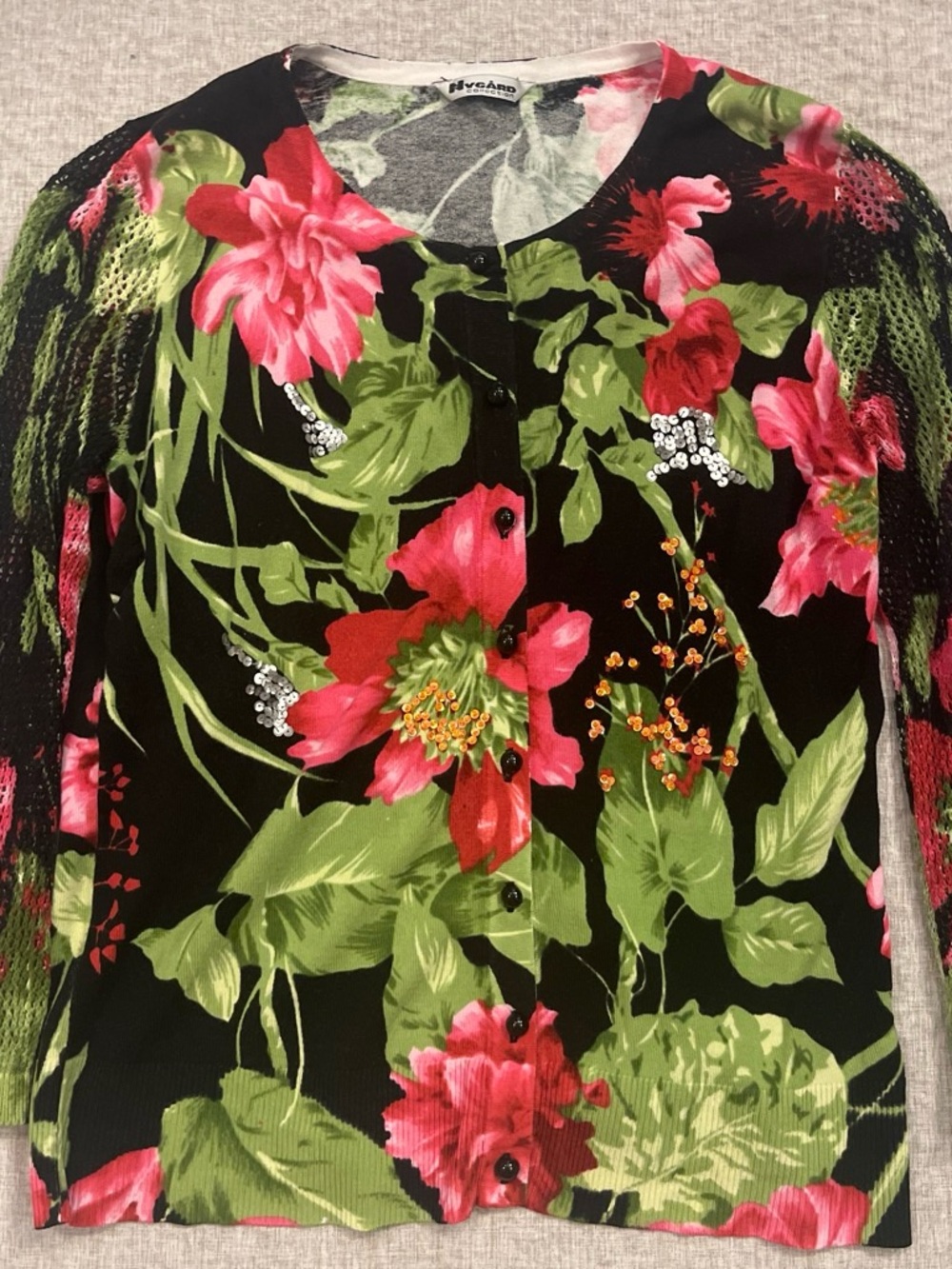 Nygard Collection Floral Sequin Cardigan Small